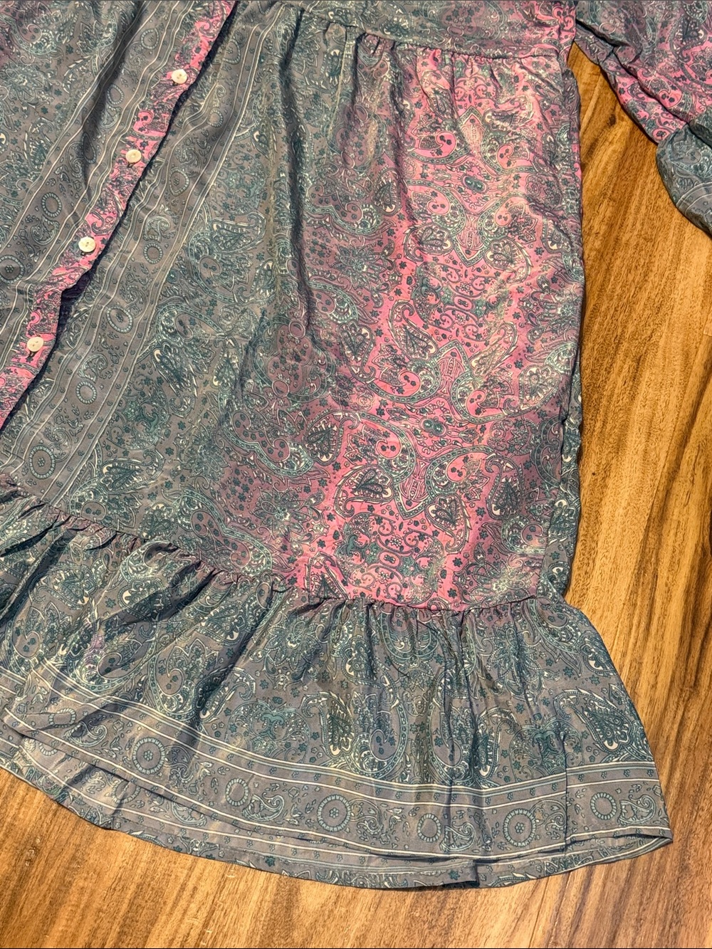 Rhea women dress large 12 14 Pink Teal Paisley' knee Button Front boho tunic NWT - Picture 4 of 8